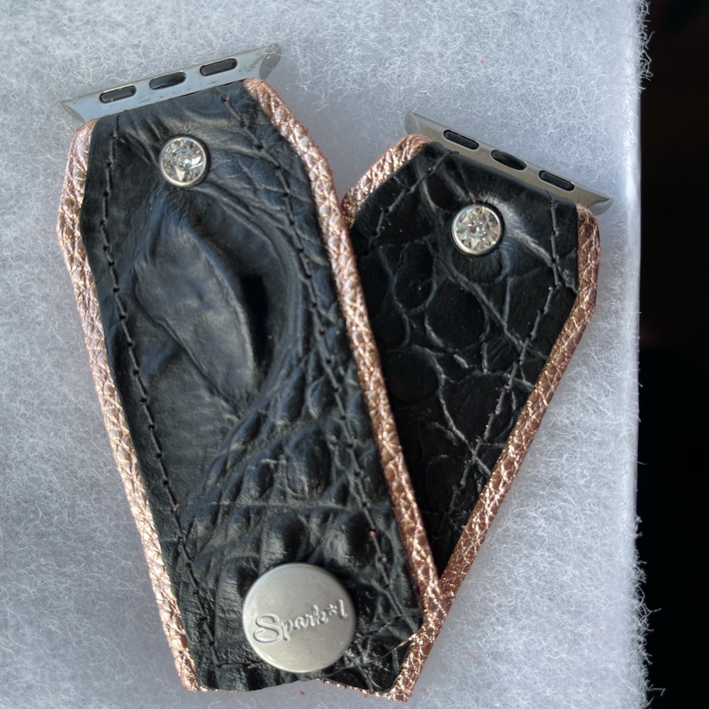 Sparkl black croc Apple Watch band lined in rose gold